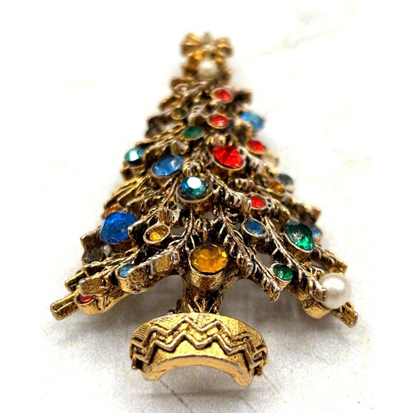 Vintage ART Arthur Pepper Brooch Pin Christmas Tree Gold/Brass Tone Signed - Picture 6 of 11